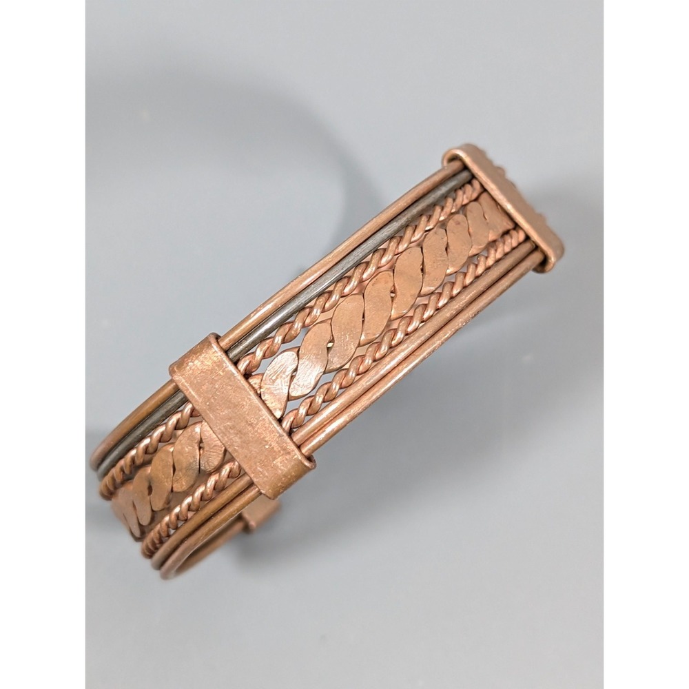 Vintage Copper Twist Cuff Bracelet Boho Tribal‎ Stackable 7.5"
